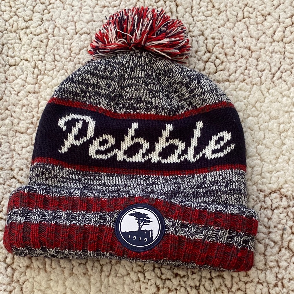Pebble and Stone Red and Blue Knit Beanie